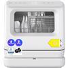 MEDION Mini Lavastoviglie DWT30, 3 Coperti, Lavastoviglie da Tavolo, funziona con o senza collegamento idrico, 6 Programmi, Luce UV, Asciugatura ad Aria, Display Touch, libera installazione, MD370022