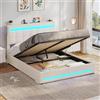AOGLLATI Letto Matrimoniale Contenitore 140x200 cm, Struttura Letto con Vano Contenitore Idraulico e Testiera Regolabile, Letto Matrimoniale con Illuminazione LED e Stazione di Ricarica, Beige