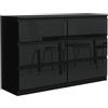 meble masztalerz Cassettiera Camera da Letto con 6 Cassetti - Credenza Soggiorno - Moderna Comò - Cassettiera Alta - Mobiletto con Cassetti - Nero con Frontale Lucido 138,5 x 39 x 78,5 cm