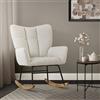 ML DESIGN modern living ML-Design Poltrona a Dondolo per Salotto Sedia Confortevole Beige Imbottita Poltroncina da Soggiorno con Braccioli e Schienale Alto Rilassante Base in Legno Massiccio Arredamento Casa