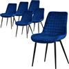 ML DESIGN modern living ML-Design Set di 6 Sedie per Sala da Pranzo Blu Scuro Seduta in Velluto con Gambe in Metallo Nero Sedie da Cucina con Schienale Sedie da Soggiorno Imbottite per Ufficio Poltrone