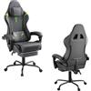 UISEBRT Sedia da gioco ergonomica con massaggio e poggiapiedi, comoda poltrona da gioco, sedia da gioco, schienale regolabile, poggiatesta e cuscino lombare massaggiante - grigio e verde