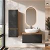 Planetmöbel Arisa - Set di mobili da bagno con mobiletto, 80 cm, colore oro rovere nero (scanalato) con specchio a LED e mobile alto, lavabo da 60 cm, colore: Bianco