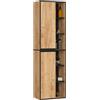 AKORD Mobile a Colonna per Bagno VAMI 50 cm 2 Ante 10 Ripiani - Mobile Alto e Stretto Salvaspazio - Armadio Bagno Resistente all'Umidità - Mobili - 50x170x30 cm - Rovere Artigianale & Nero