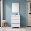 Inbagno Mobile Bagno A Terra 60 Cm Bianco Lucido Con 3 Cassetti Soft-Close, Lavabo In Ceramica E Specchio 50x70 Cm - Mobile Bagno Completo Linea Leda