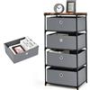 KOMFOTTEU Cassettiera con 4 Cassetti Estraibili e Pieghevoli, Cassettiera Camera da Letto in Tessuto, Struttura in Metallo, Armadietto per Soggiorno, Ufficio, Studio, 42 x 32 x 84,5 cm (Grigio)