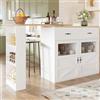 Kebnor Tavolo da bar allungabile con vano portaoggetti, girevole a 360°, tavolo moderno e mobile, tavolo da cucina, tavolo da bistro, credenza con ripiani, (138-204 x 39 x 104 cm) (bianco)