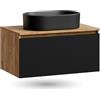 Planetmöbel - Set di mobili da bagno, composto da mobile sottolavabo da 80 cm in oro, rovere nero (a righe), lavandino da 55 cm nero, incluso sifone salvaspazio
