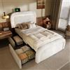 Rtopsu Letto Imbottito Letto Singolo 90x200 cm con LED e USB Typ C Testata, Letti con 4 Cassetti Contenitore, Telaio del Letti con Rete a Doghe in Legno, Sherpa, Bianco, Senza Materasso