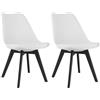 NMK HOME Set di 2 sedie da pranzo bianche - Seduta in plastica con rivestimento in similpelle e gambe nere in polipropilene, design elegante e confortevole