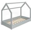 MS FACTORY Letto Casetta in Legno Massello 80x160 cm con Telaio a Doghe - Letto per Bambini Singolo - Stile Scandinavo Nordico Montessori - Grigio