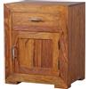 FineBuy Comodino Letto Legno Massello Sheesham 50x60x40cm Stile Moderno | Consolle Notturna con cassetto e Porta | Comodino da Notte