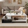 JoliJour Tavolino Basso da Salotto Rettangolare - Moderno Tavolino da Caffè e Divano in Legno - Design alla Moda con Mensola per Soggiorno e Ufficio - Installazione Facile 105x35x60cm