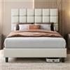 Yaheetech Struttura Letto con Testiera Imbottita Supporto di Doghe in Legno Testiera Quadrata Altezza Regolabile Moderno Beige 140 x 200 cm