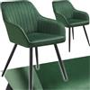 tectake® Sedie da Pranzo Effetto Velluto Trapuntato, Elegante, Imbottitura Schiuma Alta Densità, Gambe in Acciaio, Montaggio Semplice - Verde Scuro/Nero, 2 Sedie