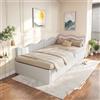 KeepGoon letto singolo 90x200 cm, letto contenitore singolo, letto imbottito, Divano letto con contenitore, letto per bambini, striscia luminosa a LED, Teddy Velvet(Bianco)