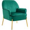 SEPNINE Poltrona Salotto in Velluto, Poltroncina Camera da Letto, Sedia da Soggiorno in Stile Scandinavo con Gambe Dorate, Super Confortevole, Capacità Fino a 135 kg（Verde）