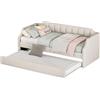 LUNEX HOME Letto singolo con cassetto e cavalletto portaoggetti, piattaforma full-size beige (beige)