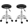 TactFire Sgabello Girevole con Ruote,Altezza in pelle PU Regolabile Sedia da lavoro,Sgabello da Lavoro per Studio Ufficio Salone di Bellezza (2pcs Nero)