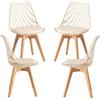 Regalos Miguel Set di 4 sedie Mima Beige, per sala da pranzo e cucina, stile nordico, struttura in polipropilene, seduta imbottita in similpelle e gambe in legno di faggio