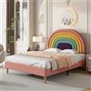 Rtopsu letto imbottito letto matrimoniale 140x200 cm, letti con testiera arcobaleno, struttura del letti con doghe in legno, testiera regolabile in altezza, velluto, rosa, senza materasso