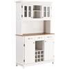 Brigros - Credenza Cucina Bianca Con Vetrina, 3 Cassetti, 2 Ante Piene E 2 In Vetro, Cantinetta, Mobile Dispensa Cucina Alta In Legno Con Top In Noce, Credenza Alta 109x43x183 Cm