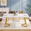 Tribesigns Moderno tavolo dorato, 140 x 80 cm, bianco con gambe in metallo dorato, marmo artificiale, piccolo per 4-6 persone, rettangolare per appartamento