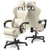 Ferghana Sedia da Gaming,Sedia Gaming Ergonomica con Regolabile Poggiapiedi,Poggiatesta,Supporto Lombare,Pelle di PU Poltrona Ufficio Regolabile,Professionale Sedia da Ufficio Gaming(Bianco)
