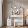 Easexcy Scarpiera 4 in 1, tavolo da trucco, con specchio a corpo intero e specchio da tavolo girevole, sgabello da toeletta, 3 colori, illuminazione a LED, manico in metallo, bianco, dimensioni: 164 x
