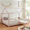 [en.casa] Letto per Cameretta a Forma di Casetta con Sbarre Letto Francese per Bambini Struttura in Legno di Pino 140 x 200 cm Rosa
