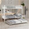 KOMHTOM Letto a Castello a 3 posti con letto estraibile, barriere di sicurezza, scale e rete a doghe in metallo, telaio letto moderno per bambini e adolescenti (bianco)