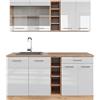 Vicco Cucina completa R-Line, Bianco lucido/oro power oak, 160 cm, PL Rovere, adatto per combinazioni ed espansioni personalizzate