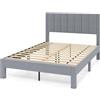 RELAX4LIFE Letto Matrimoniale 140x200 cm con Testiera Imbottita in Velluto Grigio, Struttura Letto con Doghe in Legno, Silenzioso, Carico 250kg, Senza Materasso (Grigio, Stile3)