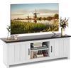 COSTWAY Mobile TV con 2 Ante per TV fino a 65, Mobile Porta TV in Legno con Ripiani Aperti, Mobile per TV in Legno per Soggiorno, 145 x 39,5 x 49,5 cm (Grigio Scuro)
