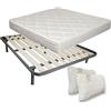 Comprarredo Kit Rete e Materasso matrimoniale 160x190 alto 19cm con coppia di cuscini fiocco memory omaggio, Set letto materasso waterfoam e rete matrimoniale a doghe verticali ortopedica in offerta