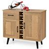 GIANTEX Credenza da Cucina con Porta Vino per 6 Bottiglie, 90 x 40 x 79 cm, Mobile da Bar con 2 Ante e 1 Cassetto, Ripiani Regolabili, per Sala da Pranzo e Soggiorno (Naturale)