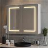 Blishom Armadio da bagno con specchio e illuminazione a LED, dimmerabile, con sensore di contatto,presa elettrica, ripiani regolabili,doppia porta in MDF di alta qualità,70X16X60CM,Bianco
