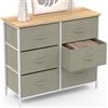 IDMarket - Arcón ALTA 80 cm 6 cajones en tejido gris claro con tapa efecto madera