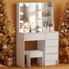Saimeihome Toeletta da Trucco con Luci e Sgabello, Luci Regolabili a 3 Colori, Toeletta Bianco con Specchio Scorrevole - 6 Cassetti e 6 Ripiani, Tavolo da Toeletta per Camera da Letto 80x36x130cm