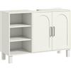 HOMCOM Mobile sottolavello, mobile da bagno, con armadio a due livelli, 2 ante, ripiani regolabili, su piedini, in legno, 90 x 30 x 63 cm, crema