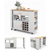 COSTWAY 2 in 1 Carrello da Cucina, Carrello di Servizio Reversibile con Piano in Legno di Gomma, Ripiano Regolabile Porta Calici per 12 Bottiglie, 120x40x100 cm (Bianco)