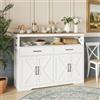 QSFCUB Credenza bianca, mobile da cucina largo 140 cm con cassetti e ripiano aperto, porte, credenza da cucina con piano di lavoro, buffet da cucina per soggiorno, cucina, corridoio (A01, 140x40x105