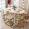 KUAKE Set da pranzo da 7 pezzi, tavolo da pranzo con 6 sedie da pranzo, moderno tavolo da pranzo con tavolo ovale, set da pranzo con grigio imbottito e telaio in ferro dorato (oro)