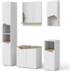 Vicco Set di mobili da bagno Marelle, Bianco, 60 cm, composto da mobile sottolavabo, specchiera, colonna, base media e pensile