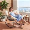 GIANTEX Sedia a Dondolo con Cuscino, Sedia da Relax Ampia e Avvolgente, con Struttura in Metallo, Seduta in Rattan, Cuscino Morbido Imbottito, per Soggiorno, Studio, Balcone, Nero (Beige)