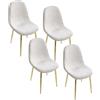 MAURY'S IL NUMERO UNO DEL RISPARMIO Maury's Set 4 Sedie Imbottite Teddy - Tessuto Morbido, Deisgn Moderno, Gambe in Metallo Oro, Comfort, Struttura Resistente, per Cucina, Soggiorno - 44X48X88h CM (Tessuto Bianco)