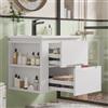 Lcoho 61 x 46 x 48,5 cm, mobile da bagno a parete, verniciatura completa, illuminazione a LED, due cassetti, guide scorrevoli, due ripiani laterali, lavabo, lavabo integrato, bianco