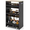 GIANTEX Carrello per Nicchia con Ruote, 4 Livelli，Carrello di Servizio Stretto Salvaspazio, da Bagno, Scaffale da Cucina Sottile (Naturale+Nero, Largo 30 cm)