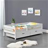 [en.casa] Struttura Letto per Cameretta in Legno di Pino Letto Singolo 200 x 90 cm per Bambini Ragazzi con Barriera Anticaduta e 2 Cassetti - Bianco