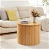 [en.casa] Tavolino da Salotto a Piano Rotondo e Base Cilindrica con Doghe Verticali Tavolo Centrale Rotondo Basso da Caffè 48 x Ø60 cm per Soggiorno Ingresso - Naturale